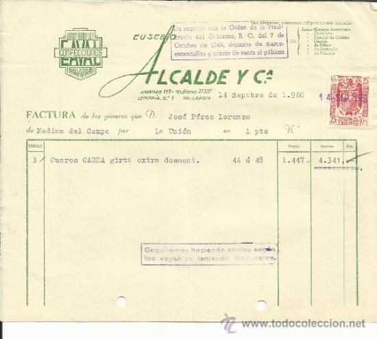 Facturas antiguas: FACTURA DE EUSEBIO ALCALDE Y C&ordf;. CONFECCIONES. VALLADOLID. 1960 - Foto 1