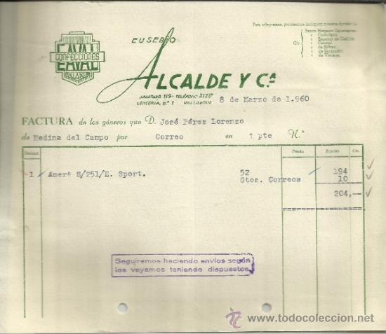 Facturas antiguas: FACTURA DE EUSEBIO ALCALDE Y C&ordf;. CONFECCIONES. VALLADOLID. 1960 - Foto 1