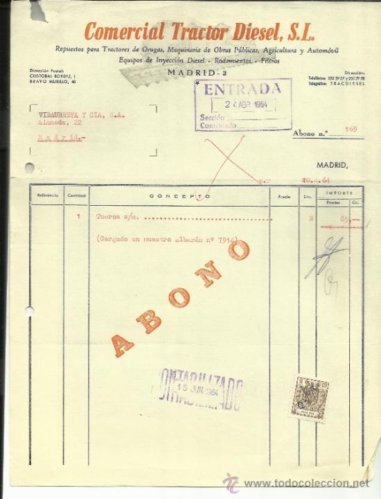 Facturas antiguas: FACTURA DE COMERCIAL TRACTOR DIESEL S.L. MADRID. 1964
