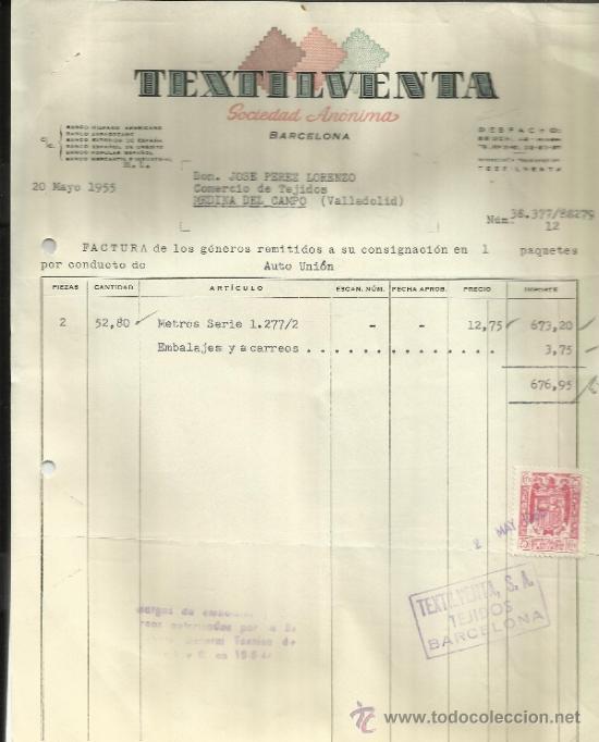 Facturas antiguas: FACTURA DE TEXTILVENTA. BARCELONA. 1955 - Foto 1