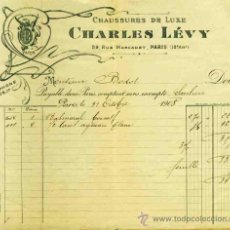 Facturas antiguas: FACTURA DE LA FABRICA DE ZAPATOS DE LUJO CHARLES LEVY, DE PARIS, DE 1908. MODERNISTA, ART NOUVEAU