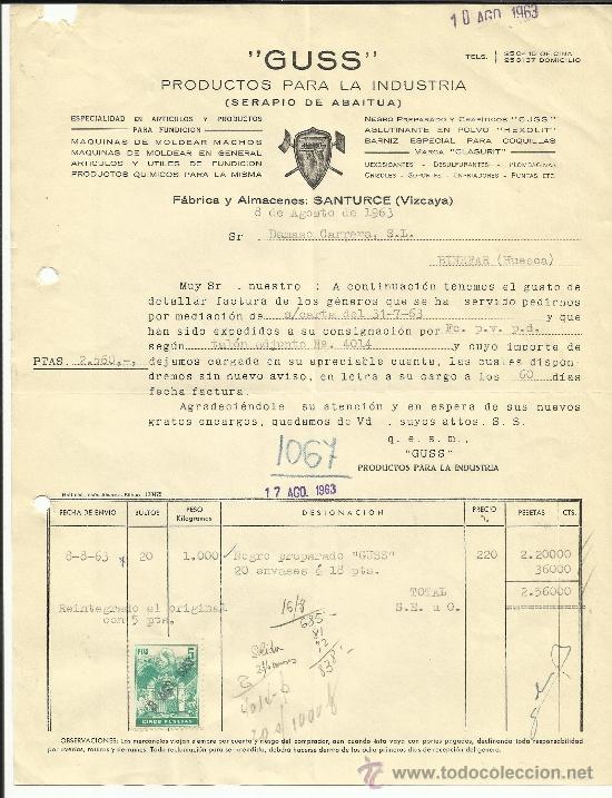 Alte Rechnungen: FACTURA DE GUSS. PRODUCTOS PARA LA INDUSTRIA. SANTURCE. VIZCAYA. 1963