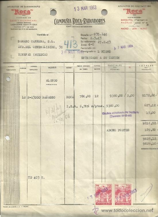 Alte Rechnungen: FACTURA DE COMPA&Ntilde;&Iacute;A ROCA-RADIADORES. ROCA. GAVA. BARCELONA. 1963