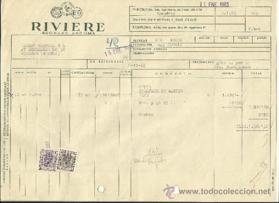 Facturas antiguas: FACTURA DE RIVIERE SOCIEDAD AN&Oacute;NIMA. BARCELONA. 1963