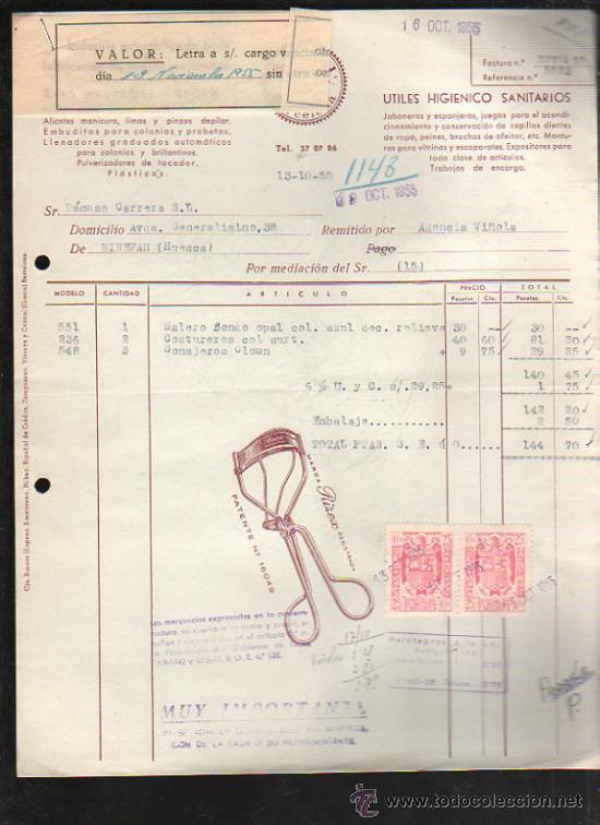Facturas antiguas: FACTURA DE J.MAYOL. RIZA PESTA&Ntilde;AS. BARCELONA. 1955