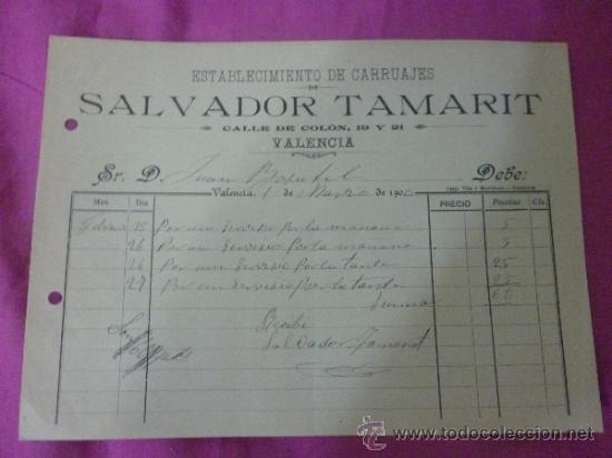 Facturas antiguas: Carruajes. Valencia. 1900