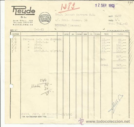 Fatture antiche: FACTURA DE REIDE S.L. BARCELONA. 1963