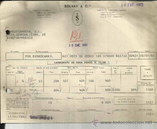Fatture antiche: FACTURA DE SOLVAY & COMPA&Ntilde;IA. BARCELONA. 1963