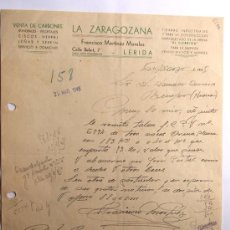 Fatture antiche: CARTA COMERCIAL / VENTA DE CARBONES / LA ZARAGOZANA / LERIDA 1945