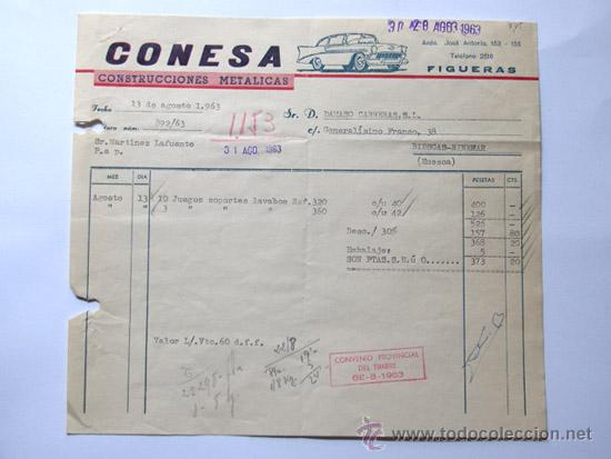 Facturas antiguas: FACTURA / CONSTRUCCIONES METALICAS / CONESA / FIGUERAS 1963 / GERONA