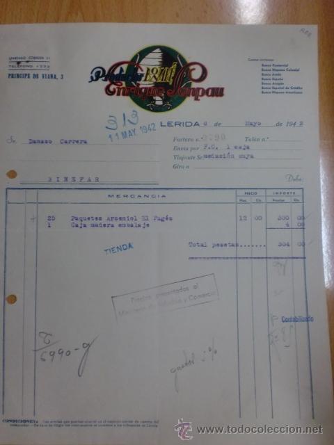 Facturas antiguas: FACTURA DE ENRIQUE SENPAU. PRODUCTOS BINABE. LERIDA 1942.