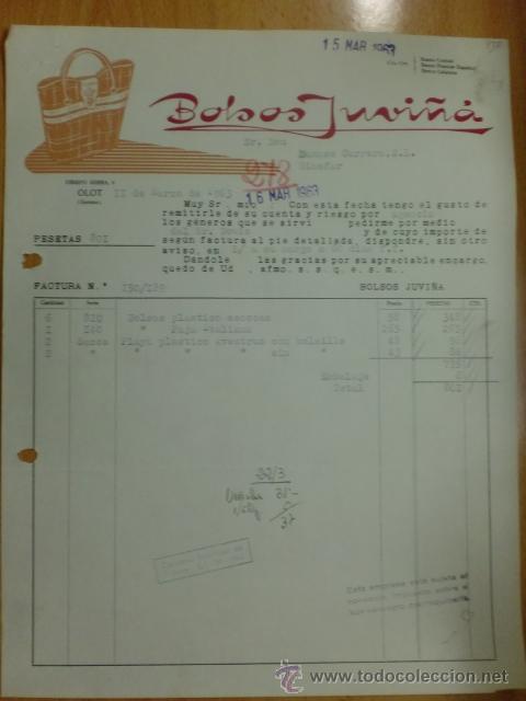Facturas antiguas: FACTURA DE BOLSOS JUVI&Ntilde;A. OLOT. 1963.
