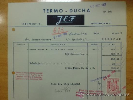 Fatture antiche: FACTURA DE J E F. TERMO-DUCHA . BARCELONA 1958.