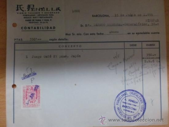Old Invoices: FACTURA DE A. PENELLA. VIDRIO TALLADO Y DECORADO. BARCELONA. 1955.