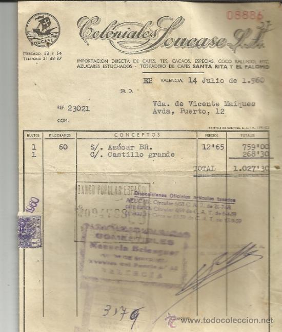 Old Invoices: FACTURA DE COLONIALES SOUCASE S.A. VALENCIA. 1960