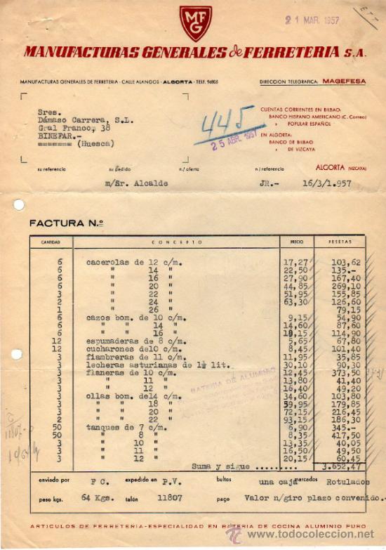 Old Invoices: FACTURA DE SOCIEDAD IBERICA DE GOMAS Y AMIANTOS, S. A. BILBAO 1961