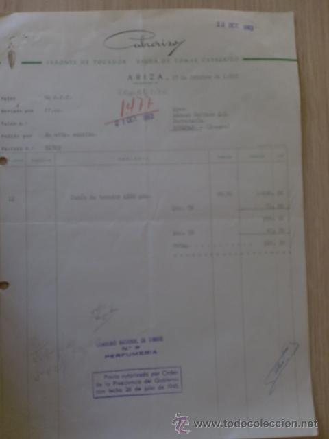 Old Invoices: FACTURA. VIUDA DE TOMAS CABRERIZO. JABONES DE TOCADOR. ARIZA, ZARAGOZA 1963.