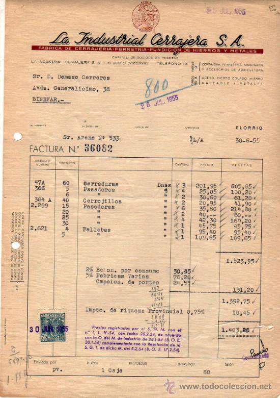 Factura De La Industrial Cerrajera S A Fabri Comprar Facturas Antiguas En Todocoleccion