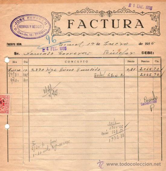 Facturas antiguas: FACTURA DE JOS&Eacute; ESTEBAN. TERUEL. 1955 - Foto 1