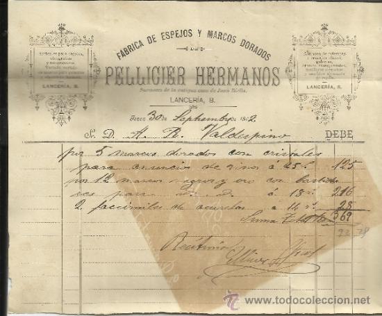 Alte Rechnungen: FACTURA DE PELLICIER HERMANOS. F&Aacute;BRICA DE ESPEJOS Y MARCOS DORADOS. JEREZ DE LA FRONTERA. C&Aacute;DIZ.1892