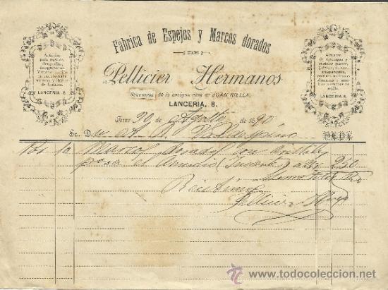 Alte Rechnungen: FACTURA DE PELLICIER HERMANOS. F&Aacute;BRICA DE ESPEJOS Y MARCOS DORADOS. JEREZ DE LA FRONTERA. C&Aacute;DIZ.1890