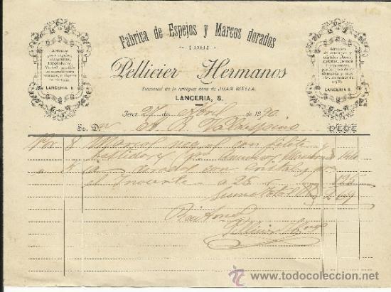 Alte Rechnungen: FACTURA DE PELLICIER HERMANOS. F&Aacute;BRICA DE ESPEJOS Y MARCOS DORADOS. JEREZ DE LA FRONTERA. C&Aacute;DIZ.1890