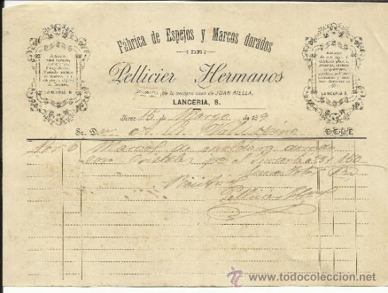 Alte Rechnungen: FACTURA DE PELLICIER HERMANOS. F&Aacute;BRICA DE ESPEJOS Y MARCOS DORADOS. JEREZ DE LA FRONTERA. C&Aacute;DIZ.1890