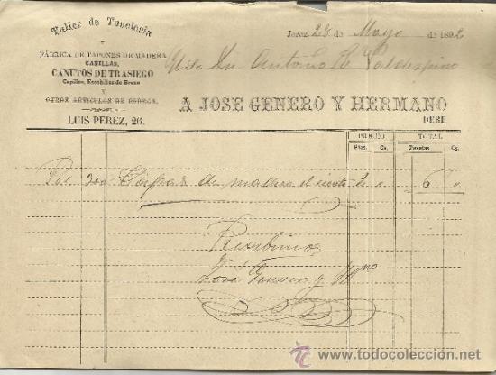 Facturas antiguas: FACTURA DE A. JOS&Eacute; GENERO Y HERMANO. TALLER DE TONELER&Iacute;A. JEREZ DE LA FRONTERA. C&Aacute;DIZ. 1892