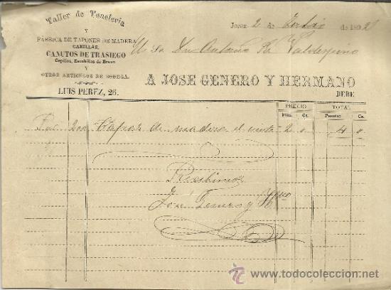 Facturas antiguas: FACTURA DE A. JOS&Eacute; GENERO Y HERMANO. TALLER DE TONELER&Iacute;A. JEREZ DE LA FRONTERA. C&Aacute;DIZ. 1892