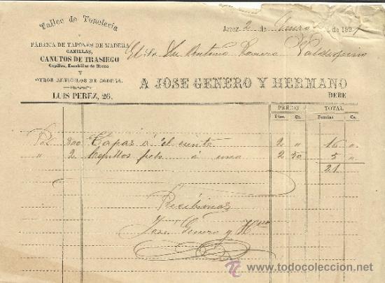Facturas antiguas: FACTURA DE A. JOS&Eacute; GENERO Y HERMANO. TALLER DE TONELER&Iacute;A. JEREZ DE LA FRONTERA. C&Aacute;DIZ. 1891