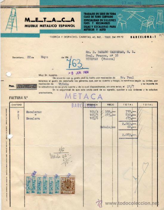 Factures anciennes: FACTURA DE M - E- T- C- A. MUEBLE METALICO ESPA&Ntilde;OL. BARCELONA. 1964.