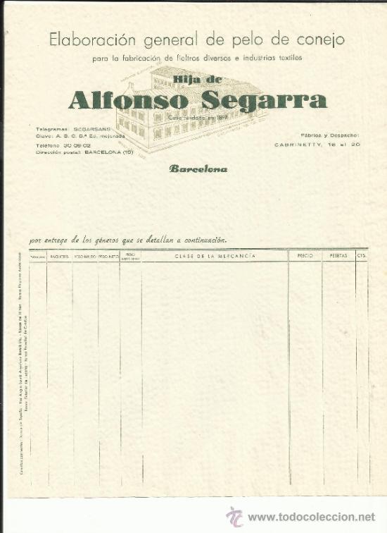 Old Invoices: MODELO DE FACTURA DE LA EMPRESA HIJA DE ALFONSO SEGARRA. BARCELONA