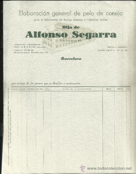 Old Invoices: MODELO DE FACTURA DE LA EMPRESA HIJA DE ALFONSO SEGARRA. BARCELONA