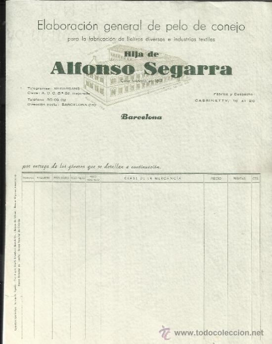 Old Invoices: MODELO DE FACTURA DE LA EMPRESA HIJA DE ALFONSO SEGARRA. BARCELONA