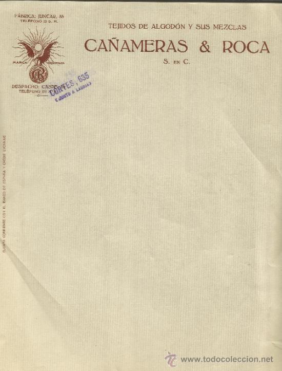 Old Invoices: MODELO DE FACTURA DE LA EMPRESA CA&Ntilde;AMERAS & ROCA. BARCELONA