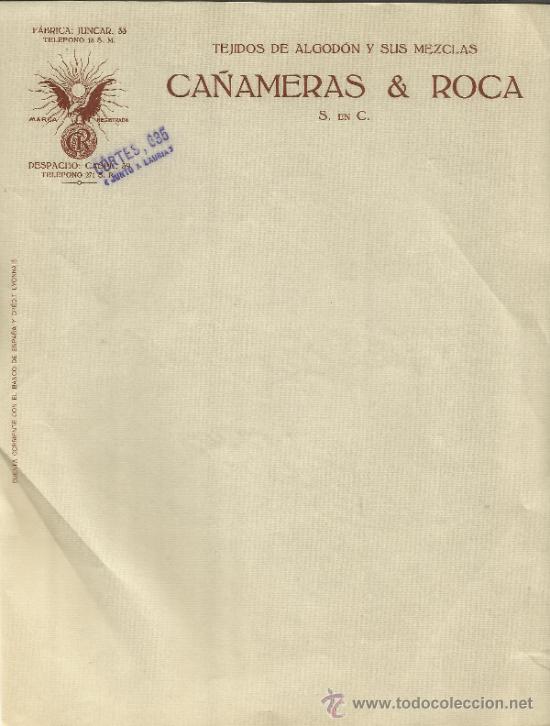 Old Invoices: MODELO DE FACTURA DE LA EMPRESA CA&Ntilde;AMERAS & ROCA. BARCELONA