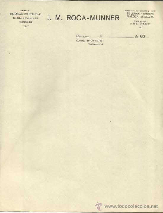 Old Invoices: MODELO DE FACTURA DE J.M. ROCA-MUNNER. CARACAS. VENEZUELA. 1920