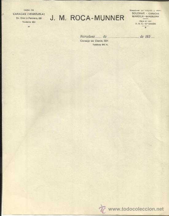 Old Invoices: MODELO DE FACTURA DE J.M. ROCA-MUNNER. CARACAS. VENEZUELA. 1920
