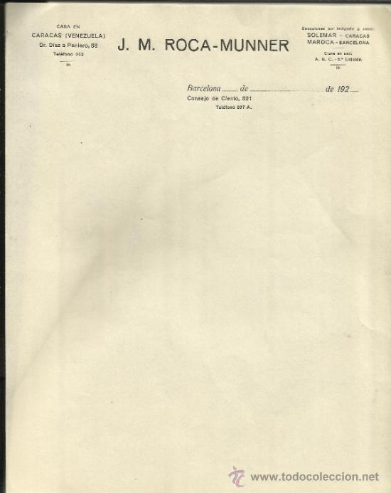 Old Invoices: MODELO DE FACTURA DE J.M. ROCA-MUNNER. CARACAS. VENEZUELA. 1920