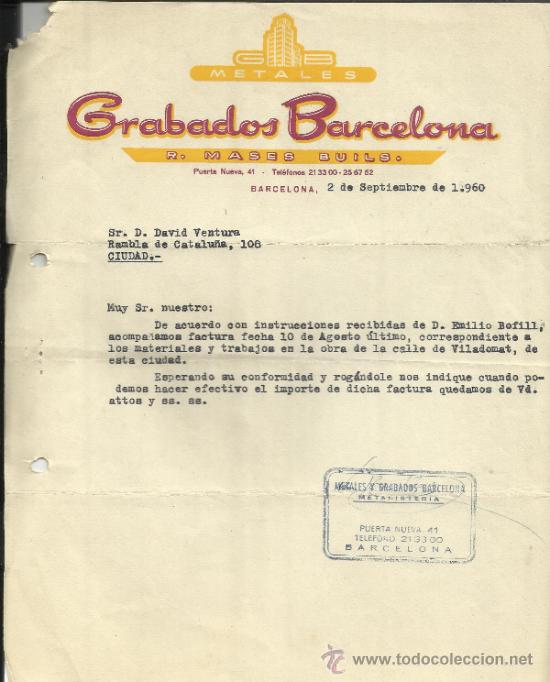 Alte Rechnungen: FACTURA DE GRABADOS BARCELONA. BARCELONA. 1960