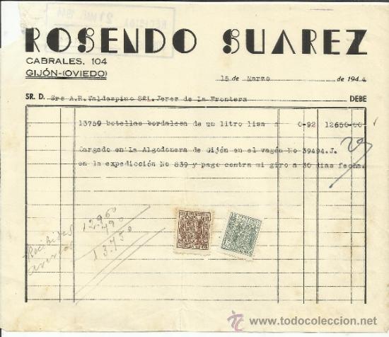 Alte Rechnungen: FACTURA DE ROSENDO SUAREZ. GIJ&Oacute;N. OVIEDO. 1944