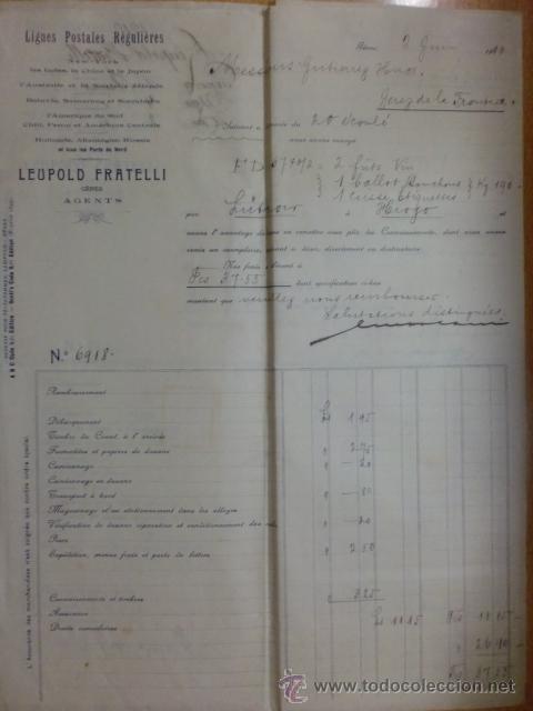 Alte Rechnungen: FACTURA DE LIGNES POSTALES REGULIERES POR NEW YORK. LEUPOLD FRATELLI, AGENTES. GENES 1910.