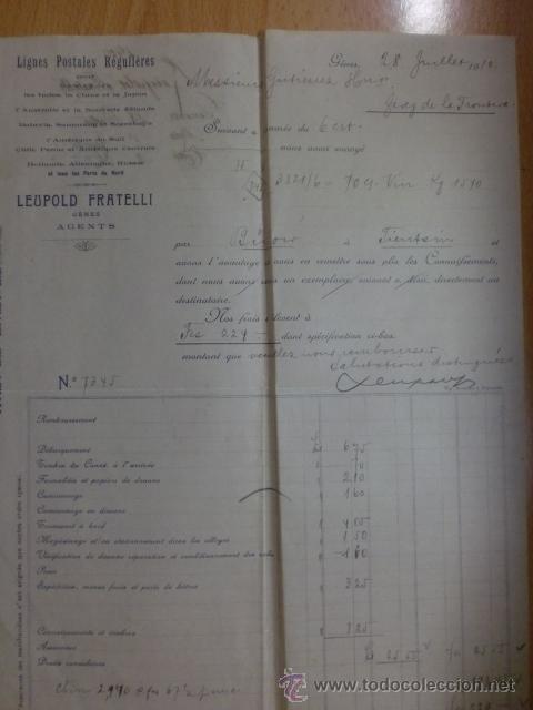Alte Rechnungen: FACTURA DE LIGNES POSTALES REGULIERES POR NEW YORK. LEUPOLD FRATELLI, AGENTES. GENES 1910.