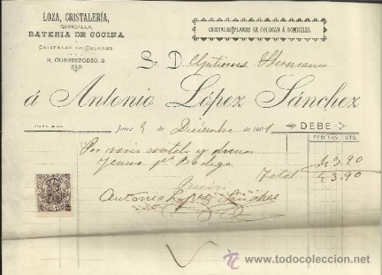 Fatture antiche: FACTURA DE ANTONIO L&Oacute;PEZ S&Aacute;NCHEZ. JEREZ DE LA FRONTERA. C&Aacute;DIZ. 1901