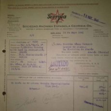 Facturas antiguas: SOCIEDAD ANONIMA ESPAÑOLA GEORGIA OIL MALAGA 1941. Lote 38309955