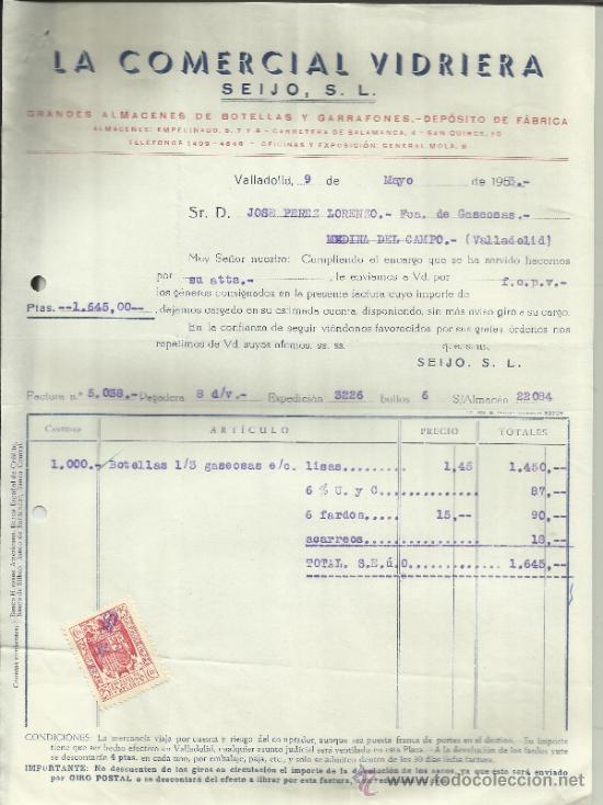 Factures anciennes: FACTURA DE LA COMERCIAL VIDRIERA. SEIJO S.L. VALLADOLID. 1953