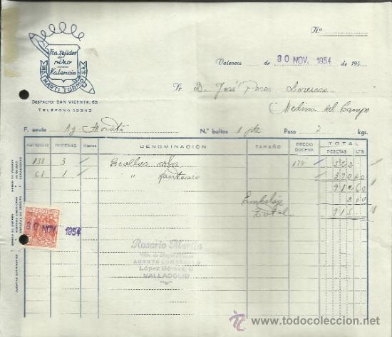 Facturas antiguas: FACTURA DE MARTI TORMO S.A. F&Aacute;BRICA DE TEJIDOS DE RIZO. VALENCIA. 1954