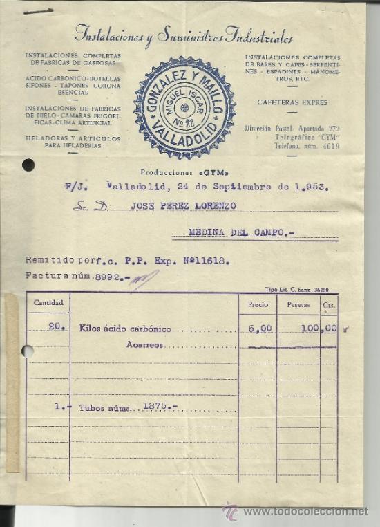 Facturas antiguas: FACTURA DE GONZ&Aacute;LEZ Y MAILLO. INSTALACIONES Y SUMINISTROS INDUSTRIALES. VALLADOLID. 1953