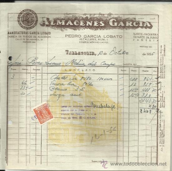 Old Invoices: FACTURA DE ALMACENES GARC&Iacute;A. PEDRO GARC&Iacute;A LOBATO. VALLADOLID. 1955