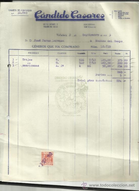 Old Invoices: FACTURA DE C&Aacute;NDIDO CASARES. VALLADOLID. 1953